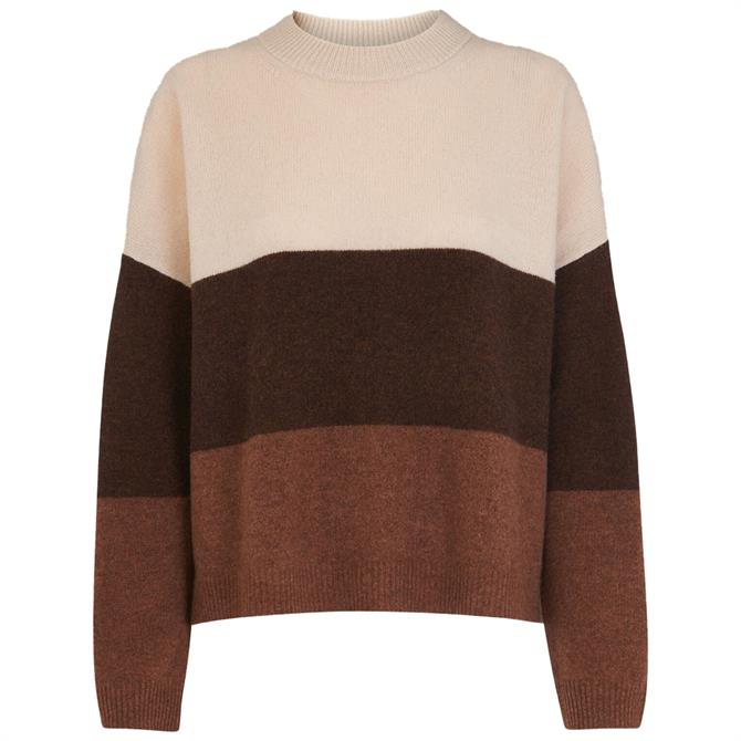 Whistles Brown Stripe Knitted Wool Sweater